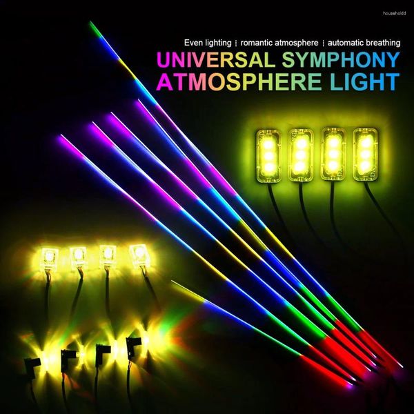 Accessoires intérieurs 18 en 1 à double zone Symphonie LED Car Lights ambiant RVB 64 Couleurs Rainbow Acrylique Strip Neon Atmosphère d'éclairage Kit d'éclairage
