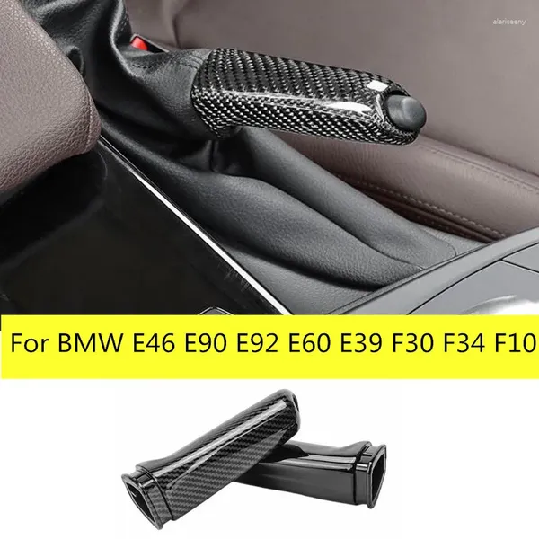 Accesorios interiores 1 pieza para BMW E46 E90 E92 F30 F32 F80 cubierta de manija de freno con apariencia de fibra de carbono empuñaduras de freno de mano ABS embellecedor de lujo para coche