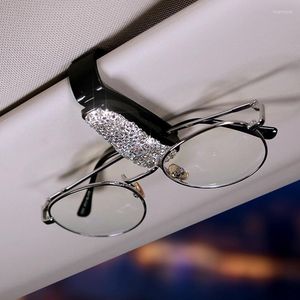 Accessoires intérieurs 2 pièces strass diamant décoration Clip pare-soleil lunettes support Bill Portable lunettes de soleil lunettes voiture fournitures