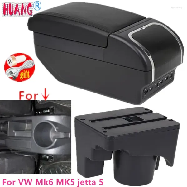 Accesorios interiores Caja de reposabrazos para VW Golf Mk6 Mk5 Jetta 5 2007-2012 Vento Wagon Consola central giratoria de doble capa Almacenamiento Carga USB