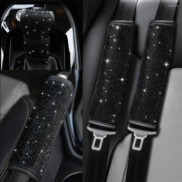 Accesorios interiores, cubierta de palanca de cambios de coche de cristal de diamante negro, diamantes de imitación, palanca de cambios automática, freno de mano, decoración ostentosa