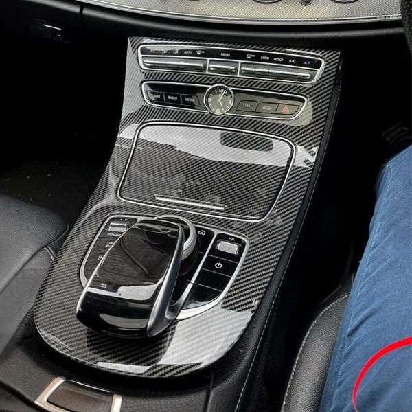 Accesorios interiores para coche, textura de fibra de carbono, consola, cubierta de Panel de engranajes, pegatina embellecedora para Mercedes Benz Clase E W213 2024