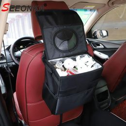 Accesorios interiores, caja de basura para coche, lata colgante, forro impermeable lavable plegable, bolsa creativa, reposacabezas de asiento, tela Oxford