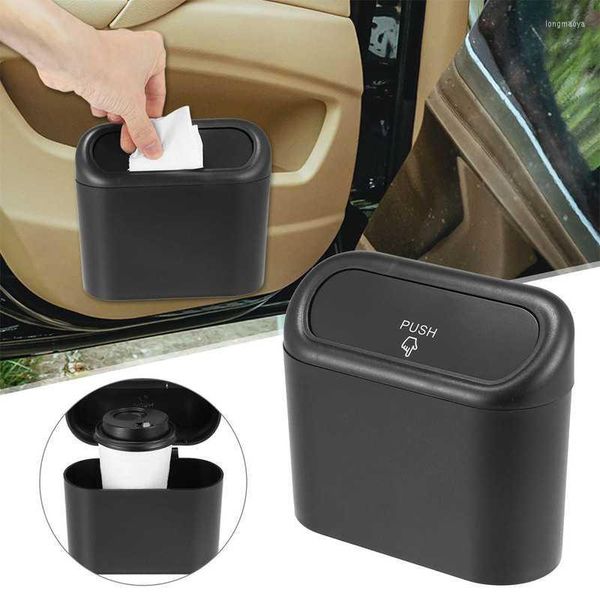 Accesorios interiores Cubo de basura para coche Colgante Caja de almacenamiento a prueba de polvo Cubo cuadrado Tipo de presión Decoración de basura Negro