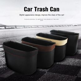 Accesorios interiores, cubo de basura para coche, estuche de almacenamiento con bordes de cuero, organizador de basura con estilo de Clip trasero para cubo de asiento de puerta de coche