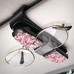 Accessoires intérieurs cristal diamant voiture porte-lunettes Clip pare-soleil support Bill lunettes de soleil étui strass pour les femmes
