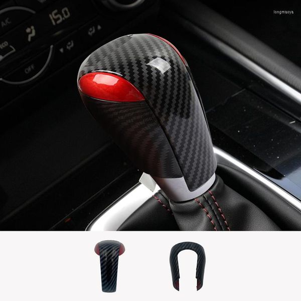 Accesorios interiores para 2 3 6 CX-3 CX-9 CX-5 CX5 2022 4D fibra de carbono coche perilla de palanca de cambios cubierta de cabeza pegatina embellecedora