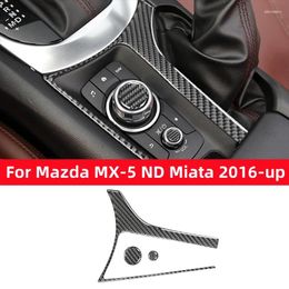 Accessoires intérieurs pour Mazda MX-5 ND Miata 2024-2024 MX5 Cadre de panneau de frein à main de voiture Couverture de bouton multimédia central Autocollant en fibre de carbone