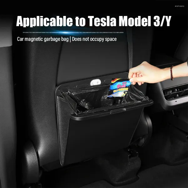 Accessoires intérieurs pour Tesla modèle 3 Y sac poubelle de voiture en cuir étanche à adsorption magnétique poubelle anti-fuite siège arrière suspendu