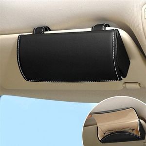 Accesorios interiores, soporte para gafas para parasol para coche, gafas de sol de cuero, Clip, estuche de almacenamiento, caja, tarjeta para billete, Auto