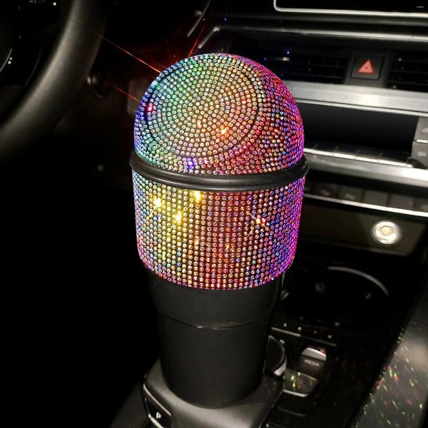 Accesorios de interior Mini cubo de basura Automotriz Coche Bling Rhinestone Vehículo Contenedores de basura con tapa Portavasos Bote de basura Automático Portátil