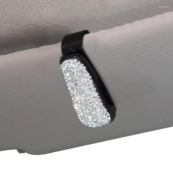 Accesorios interiores Clip de decoración de diamantes de imitación, visera para el sol, soporte para gafas, gafas de sol portátiles, suministros para coche