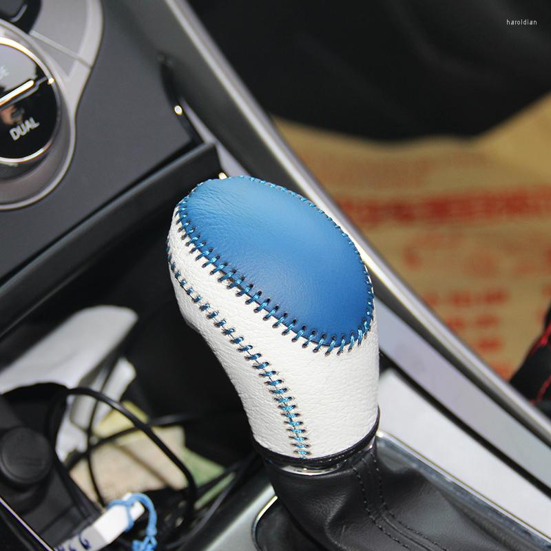 Accesorios interiores, cubierta de perilla de caja de cambios de cuero genuino superior para Elantra AT Case Ppc Cpr Pen en la palanca Cpt Car