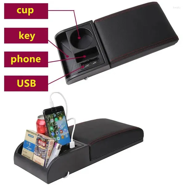 Accessoires intérieurs accessoires de voiture universelle avec support de tasse USB double boîte de rangement en cuir PU amovible coude pavé automatique accessoies