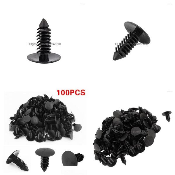 Décorations intérieures 100pcs / set rivets en plastique noir attaches pare-chocs de voiture garde-boue 8mm clips de trou accessoires produits livraison directe aut dhiab