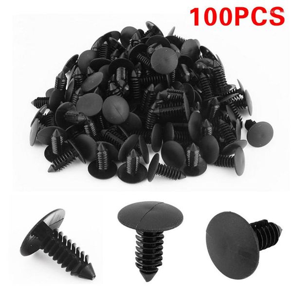 Decoraciones interiores 100 unids/set sujetadores de remaches de plástico negro guardabarros de parachoques de coche Clips de agujero de 8mm accesorios universales productos para automóviles