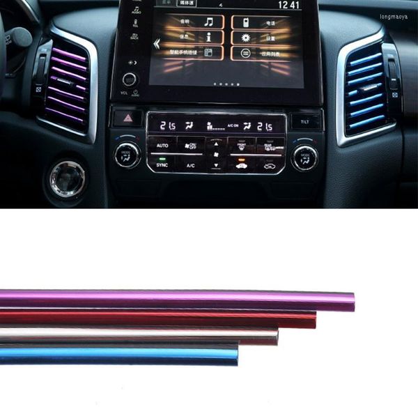 Decoraciones interiores, 10 Uds., accesorios coloridos para coche, salida de aire acondicionado, rejilla de ventilación, tira de decoración cromada para coche