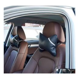 Décorations intérieures Lot de 2 oreillers de cou de siège de voiture Ensemble Bling avant arrière Appuie-tête Coussin de repose-tête Respirant Cuir PU Noir Beige Dhx1L