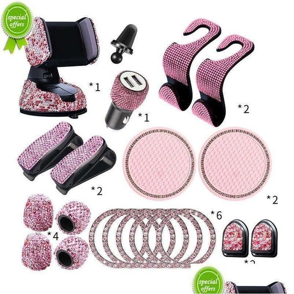 Décorations intérieures 20pcs / Set Strass Support de téléphone de voiture Crochets Autocollant Pad Set Rose Bling Accessoires pour Drop Delivery Mobiles Mo DHXGU