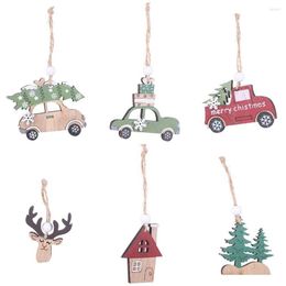 Décorations intérieures 3 pièces en bois arbre de noël wapiti voiture suspendus pendentifs année pour la fête à la maison Navidad