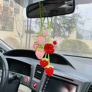 Interieur Decoraties 4 STUKS Handgemaakte Aardbeien En Bloem Auto Accessoires Spiegel Opknoping Charm Decor Fruit Tieners Interieur Achteruitkijkspiegel Decor x0718