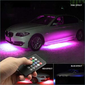 Décorations intérieures 4X Châssis de voiture Décoratif Étanche Led Ambient Strip Lights Underglow Atmosphere Rgb Lampe Bar Camion Side Ligh Dhugb