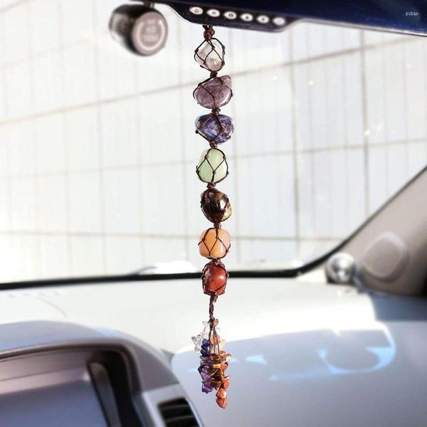 Décorations intérieures 7 couleurs Chakra goutte bijou gland esprit méditation pendentif voiture décoration pierre naturelle accessoires