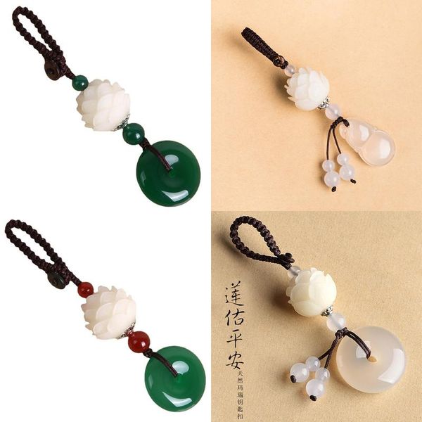 Décorations intérieures Agate Blanc Jade Bouton de sécurité Pendentif clé de voiture sculpté Bodhi Lotus Chaîne Hommes et femmes Sac Couple Drop Livraison ote3t