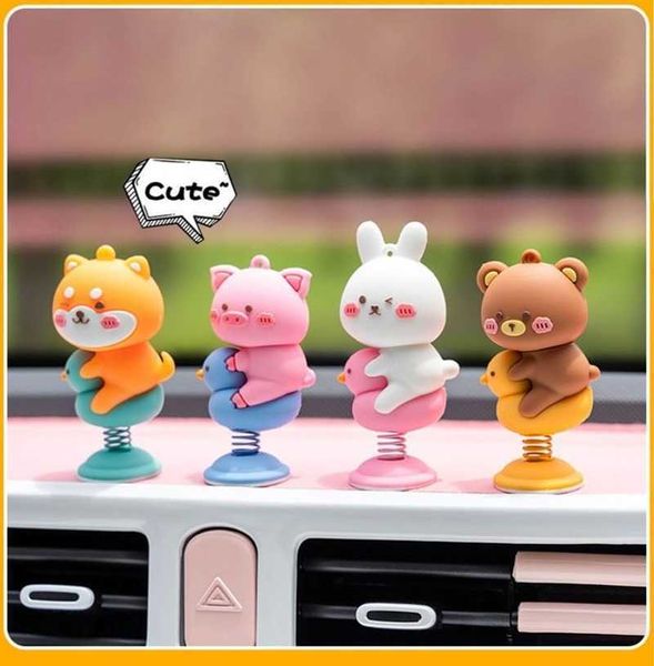 Decoraciones interiores Anime Animal lindo Sacudiendo la cabeza Juguetes de primavera Tablero de instrumentos del coche Decoración PVC Ornamento del coche Muñeca Auto Interior Accesorios Regalo T221216