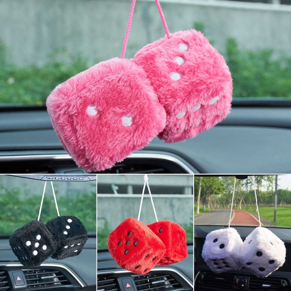 Decoraciones de interiores Colgantes para automóviles Fuzzy Plush Dados Puntos Espejo retrovisor Percha Cubo Decoración Accesorios de estilo de automóvil Adorno 1 par T221215