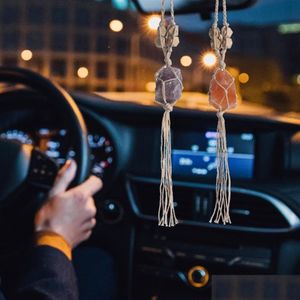 Décorations intérieures Accessoires de voiture Ornement Améthyste naturelle et cristaux de guérison de quartz rose suspendus pour la fête à la maison Decor242y Drop Dhew6