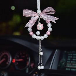 Décorations intérieures Décoration de voiture Pendentif Chaîne de perles Cloches Rétroviseur automatique Ornements suspendus Bling Rose Accessoires Filles Filles