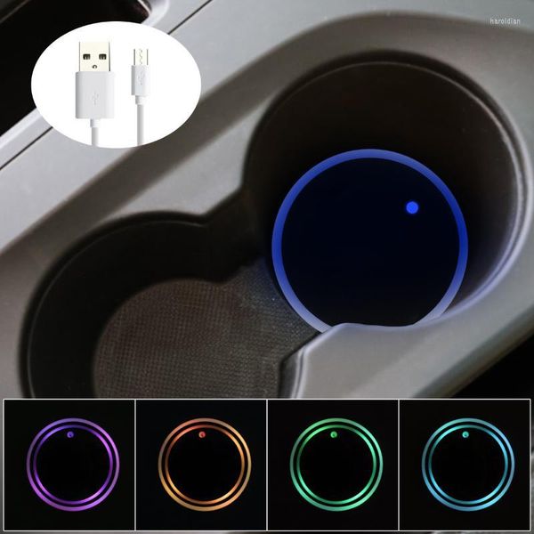 Décorations intérieures Porte-gobelet LED de voiture Lumières 7 couleurs Luminescent Pad Coasters USB Charge Atmosphère Lumière DécorationIntérieur