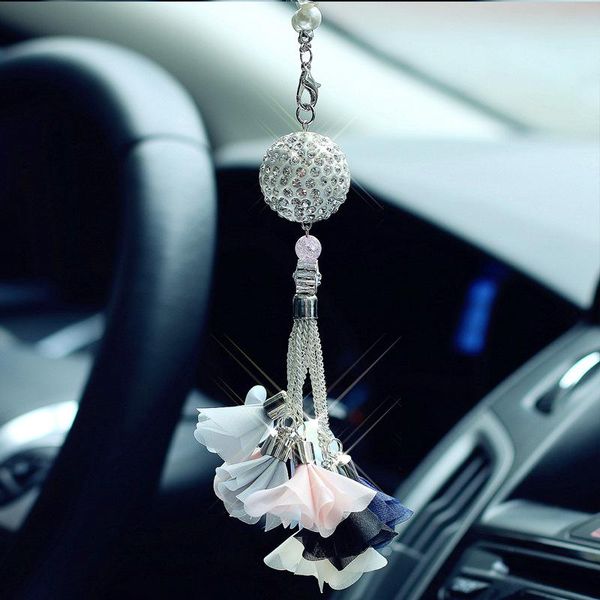 Décorations intérieures Voiture Luxe Diamant Boule de cristal pour Automobiles Rétroviseur Charmes Ornements Suspendus Pendentif Décoration Intérieur