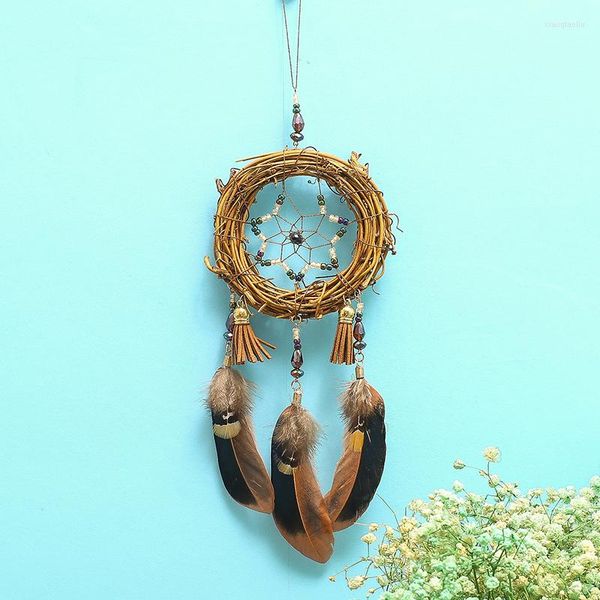 Decoraciones interiores Adornos para automóviles Hecho a mano Pequeño árbol Vine Dream Catcher Windbell Colgante Decoración del hogar Llavero Llavero para colgar