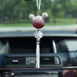 Decorações interiores pingente de carro bowknot coração strass espelho retrovisor automático pendurado ornamentos bling decoração acessórios presentes femininos