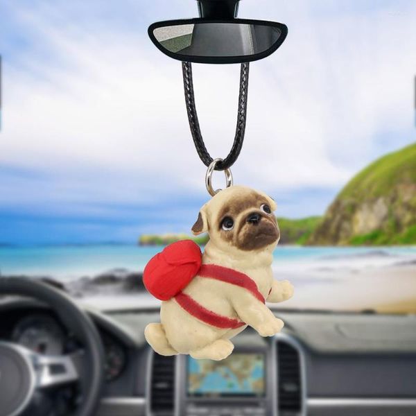 Decoraciones interiores Coche Colgante Lindo Pug Bolsa Perro Espejo retrovisor Decoración Colgante Encanto Adornos Auto Coches Accesorios Regalos de vacaciones