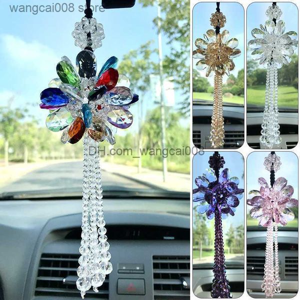 Decoraciones interiores Cristal Sol Flor Borla Artesanía Colgante Pétalos Coche Adorno colgante Auto Espejo retrovisor Decoración Car Styling Accesorios Mujeres T230717