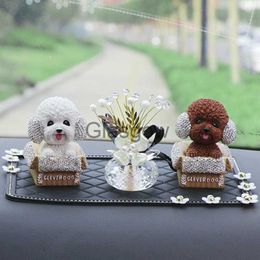 Decoraciones interiores Cute Cartoon Shake Head Teddy Dog Adornos para automóviles Diamond Auto Center Console Decoración interior Crystal Air Freshener Sticker x0718