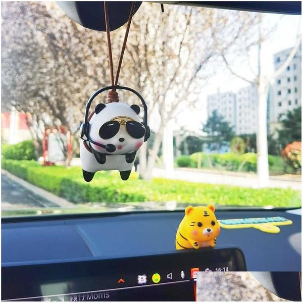 Decoraciones interiores Cute Panda Navigator Decoración del coche Adorno colgante Tigre Espejo retrovisor Accesorios Drop Delivery Mobiles Mo Dhpin