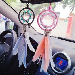 Décorations intérieures capteur de rêves accessoire de voiture pour filles plume miroir suspendu pendentif dans Auto ethnique décor à la maison chanceux