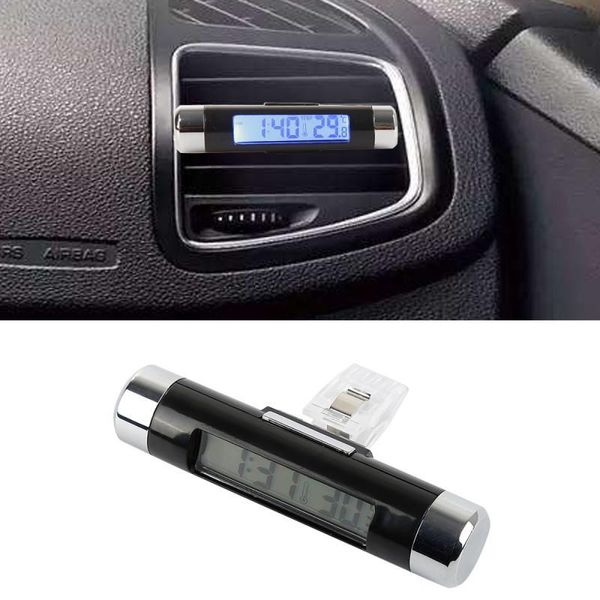 Décorations intérieures électronique voiture horloge thermomètre Portable 2 en 1 numérique LCD affichage de la température automobile rétro-éclairage bleu