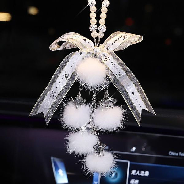 Décorations intérieures mode perle voiture pendentif cristal peluche boule rétroviseur suspendu chaîne décoration accessoires ornement pour fille
