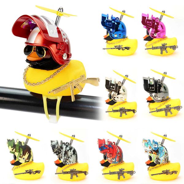 Decoraciones interiores Moda Pato amarillo con luz estroboscópica Coche Motocicleta Bicicleta Adornos Nivel 3 Casco PUBG Pistola dorada Pato armado Ciclismo Decoración T221215