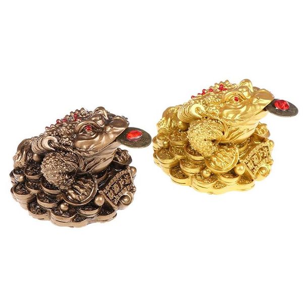 Décorations intérieures Feng Shui Toad Money Lucky Fortune Richesse Chinois Golden Frog Coin Ornements de table Cadeaux Ornement de voiture 223e