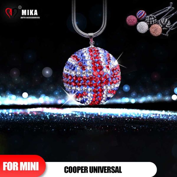 Decoraciones interiores para Mini Cooper F55 Universal Car Rear View Mirror Crystal Bling Diamond Bola redonda Adornos Auto Decoración colgante