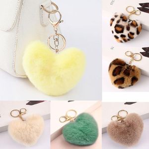 Décorations intérieures aiment les cheveux Boule Keychain Light Gold Chains Peach Hearts Plux Car Pendant Léopard Pattern Lovers Heart Accessories