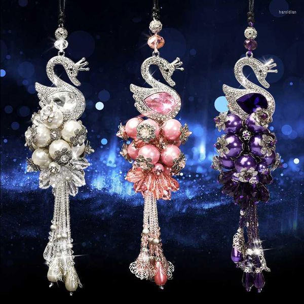 Décorations intérieures luxe diamant mignon voiture accessoires filles femmes strass cygne rétroviseur ornement suspendu pendentif BlingBling