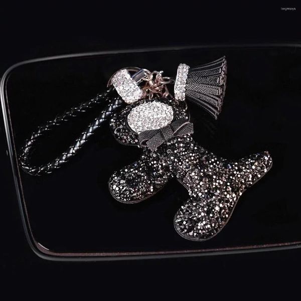 Decoraciones interiores Perro de cuero de lujo Colgante Llaveros Correa Llavero Titular Bolsa Coche Llavero Joyería Bling Accesorios para niñas Mujer