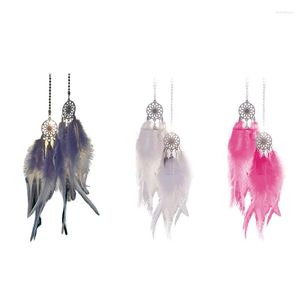 Decoraciones interiores Mini coche colgante ornamento Dream Catcher para decoración Boho colgante colgar en espejos retrovisores doble pluma QW